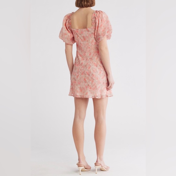 Lush Pink Floral Short Puff Sleeve Mini‎ Dress - Picture 2 of 8